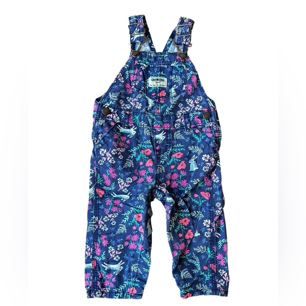 OSHKOSH B'gosh Floral and Bunnies Print Overalls Baby Toddler 9M